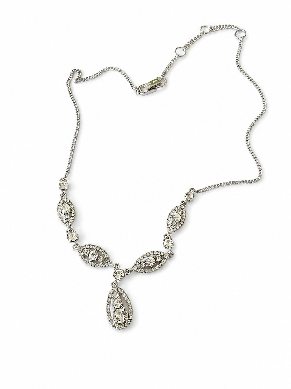 Givenchy Crystal Rhinestone Statement Necklace Silver Tone Adjustable Designer